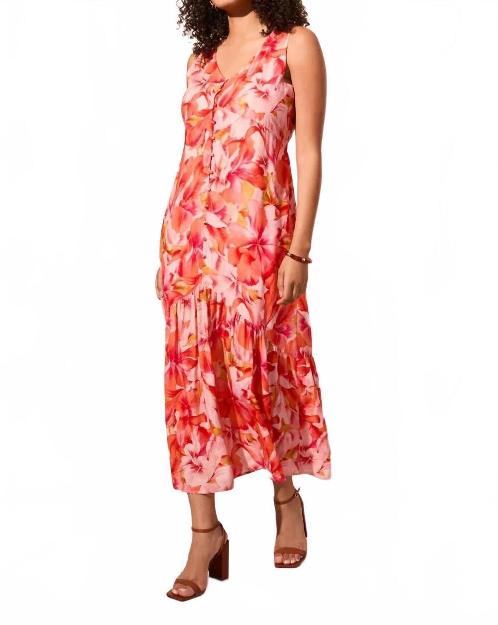 NEW TRIBAL sleeveless maxi dress with lining in coral sky